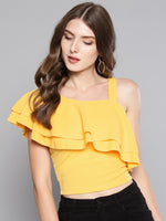 Yellow One Shoulder Frilled Top