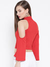 Red High Neck Cold Shoulder Bell Sleeve Top