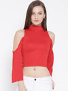 Red High Neck Cold Shoulder Bell Sleeve Top