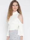 White High Neck Cold Shoulder Bell Sleeve Top