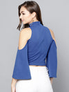 Royal Blue High Neck Cold Shoulder Bell Sleeve Top