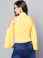 Veni Vidi Vici Yellow High Neck Cold Shoulder Bell Sleeve Top