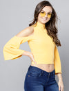 Veni Vidi Vici Yellow High Neck Cold Shoulder Bell Sleeve Top