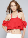 Red Layered Frilled Cold Shoulder Top