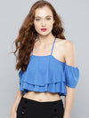 Blue Layered Frilled Cold Shoulder Top