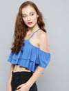 Blue Layered Frilled Cold Shoulder Top