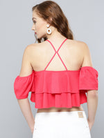 Coral Layered Frilled Cold Shoulder Top