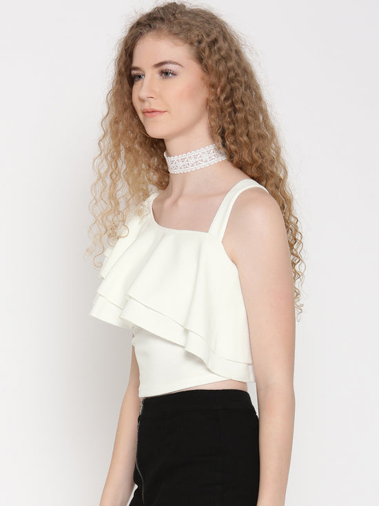 White One Shoulder Frilled Top