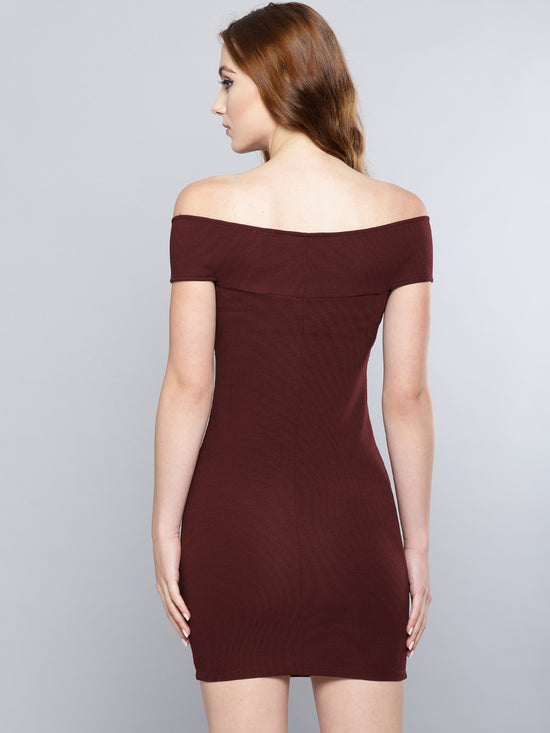 Maroon Bandage Bardot Bodycon Dress