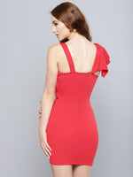 Red One Shoulder Frilled Bodycon Dress