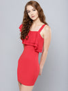 Red One Shoulder Frilled Bodycon Dress