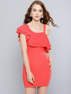 Coral One Shoulder Frilled Bodycon Dress