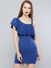 Royal Blue One Shoulder Frilled Bodycon Dress