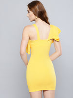 Yellow One Shoulder Frilled Bodycon Dress