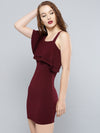 Maroon One Shoulder Frilled Bodycon Dress