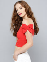 Red Shoulder Bow Bardot Top