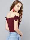 Maroon Shoulder Bow Bardot Top