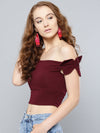 Maroon Shoulder Bow Bardot Top