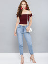 Maroon Shoulder Bow Bardot Top