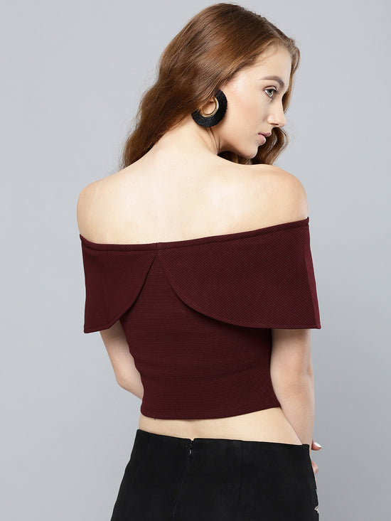 Maroon Bow Front Bardot Crop Top