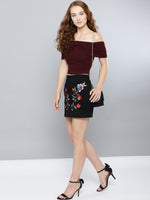 Maroon Bow Front Bardot Crop Top