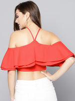 Red Layered Frill Cold Shoulder Top