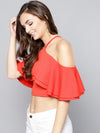 Red Layered Frill Cold Shoulder Top