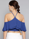 Blue Layered Frill Cold Shoulder Top