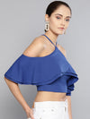 Blue Layered Frill Cold Shoulder Top