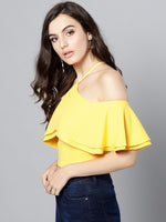 Yellow Layered Frill Cold Shoulder Top