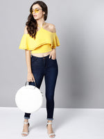 Yellow Layered Frill Cold Shoulder Top