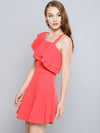 Coral One Shoulder Frilled Skater Dress