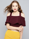 Maroon Frilled Strappy Crop Top