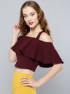 Maroon Frilled Strappy Crop Top