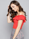 Red Frilled Bardot Crop Top