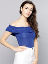 Royal Blue Frilled Bardot Crop Top