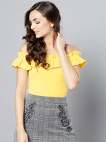 Yellow Frilled Bardot Crop Top