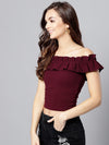 Maroon Frilled Bardot Crop Top