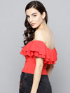 Red Frilled Bardot Crop Top