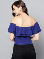 Royal Blue Frilled Bardot Crop Top