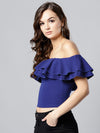 Royal Blue Frilled Bardot Crop Top