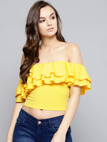 Yellow Frilled Bardot Crop Top