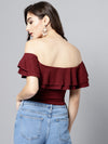 Maroon Frilled Bardot Crop Top