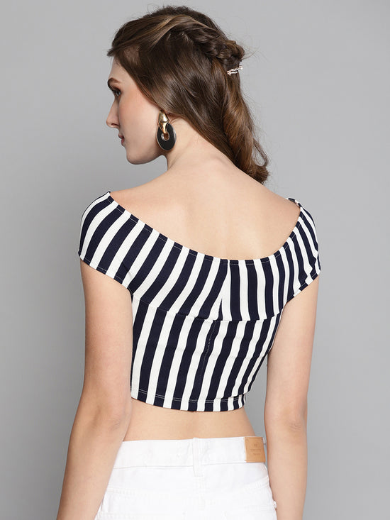 Veni Vidi Vici Navy Stripe Bandage Bardot Crop Top