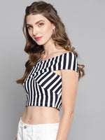 Veni Vidi Vici Navy Stripe Bandage Bardot Crop Top