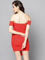 Red Slit Bardot Dress