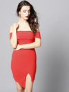 Red Slit Bardot Dress