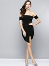 Black Slit Bardot Dress