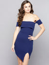 Navy Blue Slit Bardot Dress