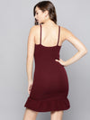 Maroon Knot Frilled Dress